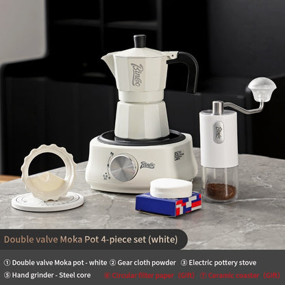 BINCOO Double Valve Moka Pot Extractor Espresso Coffee Pot Home and Outdoor Small Brewing Coffee Set 2Cups
