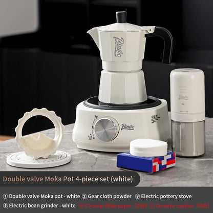 BINCOO Double Valve Moka Pot Extractor Espresso Coffee Pot Home and Outdoor Small Brewing Coffee Set 2Cups