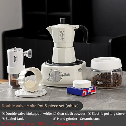 BINCOO Double Valve Moka Pot Extractor Espresso Coffee Pot Home and Outdoor Small Brewing Coffee Set 2Cups