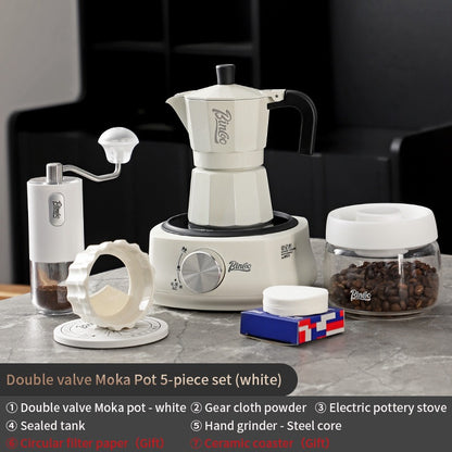 BINCOO Double Valve Moka Pot Extractor Espresso Coffee Pot Home and Outdoor Small Brewing Coffee Set 2Cups