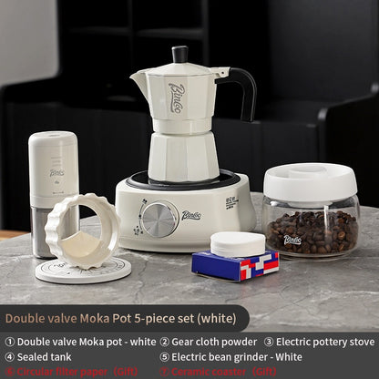BINCOO Double Valve Moka Pot Extractor Espresso Coffee Pot Home and Outdoor Small Brewing Coffee Set 2Cups
