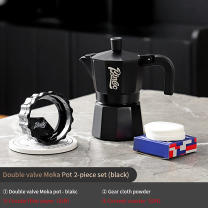 BINCOO Double Valve Moka Pot Extractor Espresso Coffee Pot Home and Outdoor Small Brewing Coffee Set 2Cups