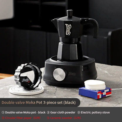BINCOO Double Valve Moka Pot Extractor Espresso Coffee Pot Home and Outdoor Small Brewing Coffee Set 2Cups