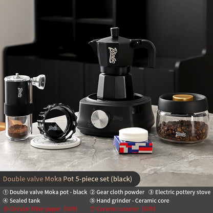BINCOO Double Valve Moka Pot Extractor Espresso Coffee Pot Home and Outdoor Small Brewing Coffee Set 2Cups