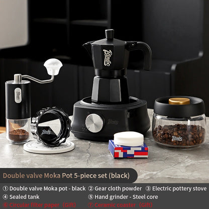 BINCOO Double Valve Moka Pot Extractor Espresso Coffee Pot Home and Outdoor Small Brewing Coffee Set 2Cups