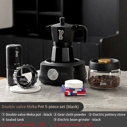 BINCOO Double Valve Moka Pot Extractor Espresso Coffee Pot Home and Outdoor Small Brewing Coffee Set 2Cups
