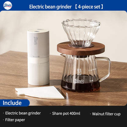BINCOO Electric Coffee Grinder Home Hand Brewing Pot Set Small Coffee Bean Grinder Set Portable Steel Core