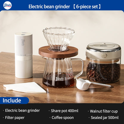 BINCOO Electric Coffee Grinder Home Hand Brewing Pot Set Small Coffee Bean Grinder Set Portable Steel Core