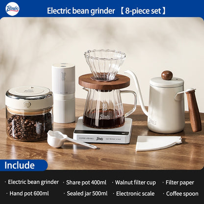 BINCOO Electric Coffee Grinder Home Hand Brewing Pot Set Small Coffee Bean Grinder Set Portable Steel Core