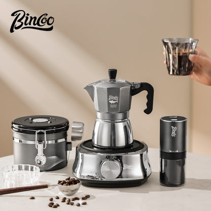 BINCOO Double Valve Moka Pot Home Electric Ceramic Pot Brewing Coffee Pot Espresso Extraction Small Hand-ground Coffee Maker Set 2Cups