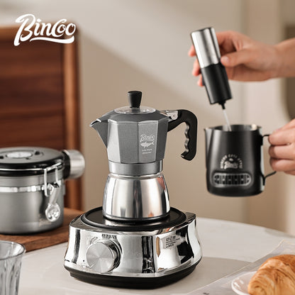 BINCOO Double Valve Moka Pot Home Electric Ceramic Pot Brewing Coffee Pot Espresso Extraction Small Hand-ground Coffee Maker Set 2Cups