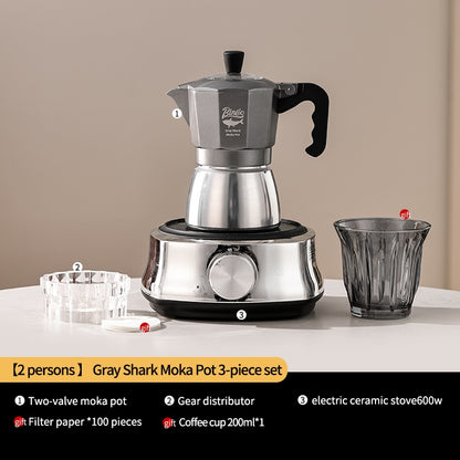 BINCOO Double Valve Moka Pot Home Electric Ceramic Pot Brewing Coffee Pot Espresso Extraction Small Hand-ground Coffee Maker Set 2Cups