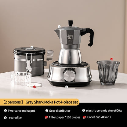 BINCOO Double Valve Moka Pot Home Electric Ceramic Pot Brewing Coffee Pot Espresso Extraction Small Hand-ground Coffee Maker Set 2Cups