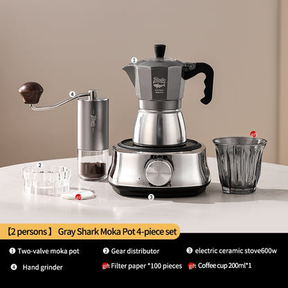 BINCOO Double Valve Moka Pot Home Electric Ceramic Pot Brewing Coffee Pot Espresso Extraction Small Hand-ground Coffee Maker Set 2Cups