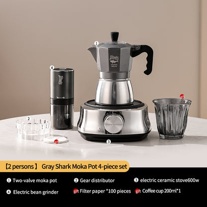 BINCOO Double Valve Moka Pot Home Electric Ceramic Pot Brewing Coffee Pot Espresso Extraction Small Hand-ground Coffee Maker Set 2Cups