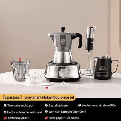 BINCOO Double Valve Moka Pot Home Electric Ceramic Pot Brewing Coffee Pot Espresso Extraction Small Hand-ground Coffee Maker Set 2Cups
