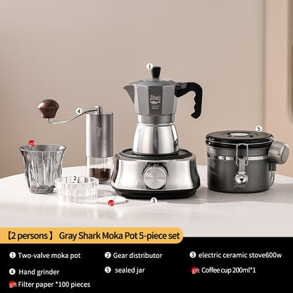 BINCOO Double Valve Moka Pot Home Electric Ceramic Pot Brewing Coffee Pot Espresso Extraction Small Hand-ground Coffee Maker Set 2Cups