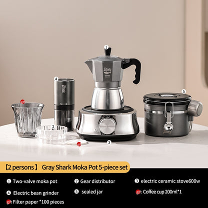 BINCOO Double Valve Moka Pot Home Electric Ceramic Pot Brewing Coffee Pot Espresso Extraction Small Hand-ground Coffee Maker Set 2Cups
