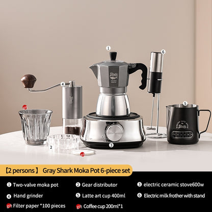 BINCOO Double Valve Moka Pot Home Electric Ceramic Pot Brewing Coffee Pot Espresso Extraction Small Hand-ground Coffee Maker Set 2Cups