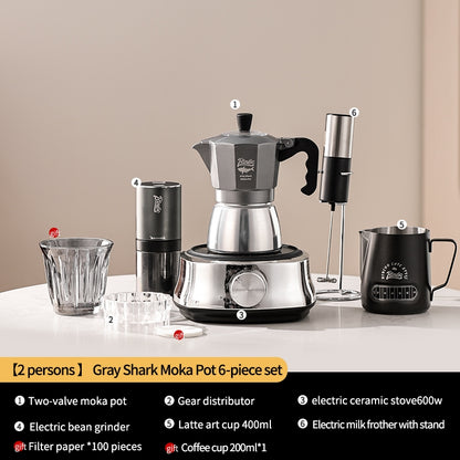 BINCOO Double Valve Moka Pot Home Electric Ceramic Pot Brewing Coffee Pot Espresso Extraction Small Hand-ground Coffee Maker Set 2Cups