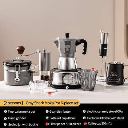 BINCOO Double Valve Moka Pot Home Electric Ceramic Pot Brewing Coffee Pot Espresso Extraction Small Hand-ground Coffee Maker Set 2Cups