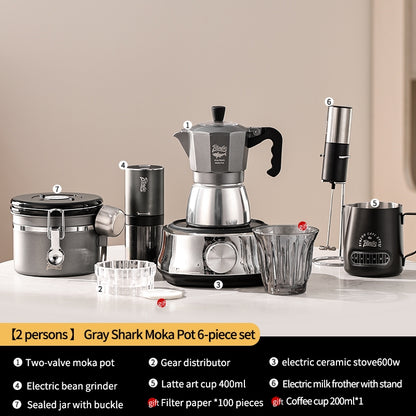 BINCOO Double Valve Moka Pot Home Electric Ceramic Pot Brewing Coffee Pot Espresso Extraction Small Hand-ground Coffee Maker Set 2Cups