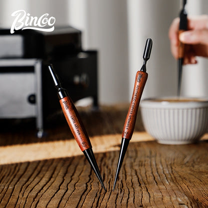 BINCOO Coffee Pulling Needle Stainless Steel Wooden Handle Carving Needle Fancy Coffee Utensils Espresso Accessories