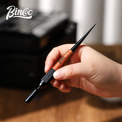 BINCOO Coffee Pulling Needle Stainless Steel Wooden Handle Carving Needle Fancy Coffee Utensils Espresso Accessories