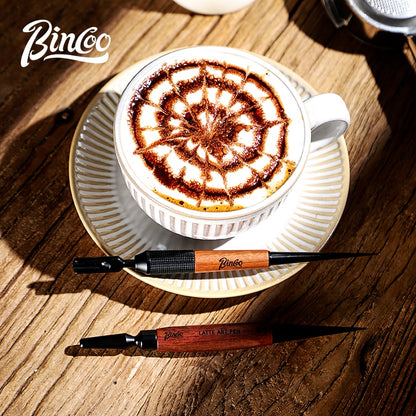 BINCOO Coffee Pulling Needle Stainless Steel Wooden Handle Carving Needle Fancy Coffee Utensils Espresso Accessories