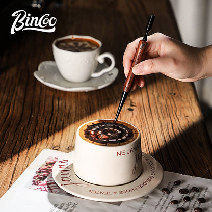 BINCOO Coffee Pulling Needle Stainless Steel Wooden Handle Carving Needle Fancy Coffee Utensils Espresso Accessories