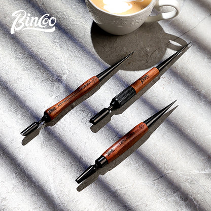 BINCOO Coffee Pulling Needle Stainless Steel Wooden Handle Carving Needle Fancy Coffee Utensils Espresso Accessories