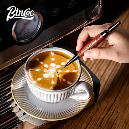 BINCOO Coffee Pulling Needle Stainless Steel Wooden Handle Carving Needle Fancy Coffee Utensils Espresso Accessories