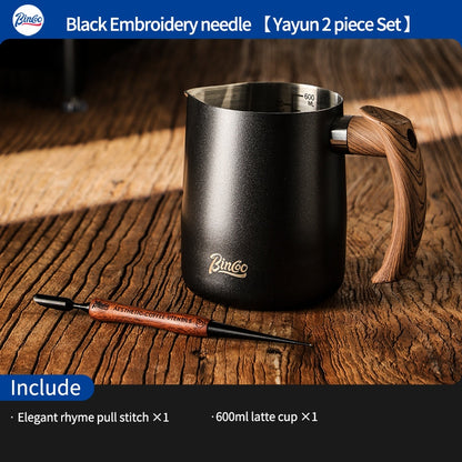 BINCOO Coffee Pulling Needle Stainless Steel Wooden Handle Carving Needle Fancy Coffee Utensils Espresso Accessories