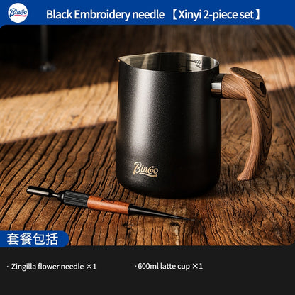 BINCOO Coffee Pulling Needle Stainless Steel Wooden Handle Carving Needle Fancy Coffee Utensils Espresso Accessories