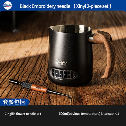 BINCOO Coffee Pulling Needle Stainless Steel Wooden Handle Carving Needle Fancy Coffee Utensils Espresso Accessories