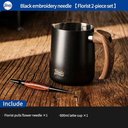 BINCOO Coffee Pulling Needle Stainless Steel Wooden Handle Carving Needle Fancy Coffee Utensils Espresso Accessories