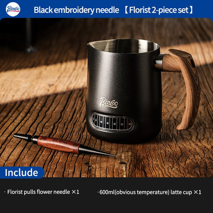BINCOO Coffee Pulling Needle Stainless Steel Wooden Handle Carving Needle Fancy Coffee Utensils Espresso Accessories