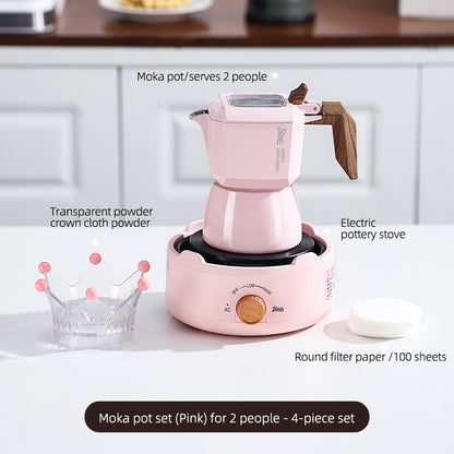 BINCOO Pink Double Valve Moka Pot Espresso Extraction Small Coffee Machine Home Coffee Moka Pot Coffee Utensils 2Cups