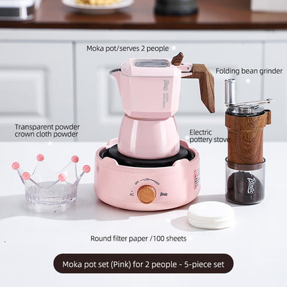 BINCOO Pink Double Valve Moka Pot Espresso Extraction Small Coffee Machine Home Coffee Moka Pot Coffee Utensils 2Cups