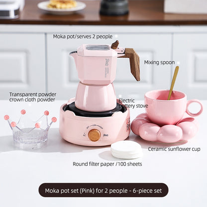 BINCOO Pink Double Valve Moka Pot Espresso Extraction Small Coffee Machine Home Coffee Moka Pot Coffee Utensils 2Cups