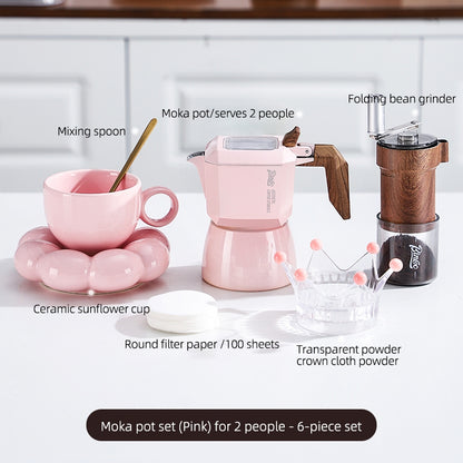 BINCOO Pink Double Valve Moka Pot Espresso Extraction Small Coffee Machine Home Coffee Moka Pot Coffee Utensils 2Cups