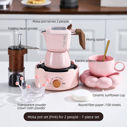 BINCOO Pink Double Valve Moka Pot Espresso Extraction Small Coffee Machine Home Coffee Moka Pot Coffee Utensils 2Cups