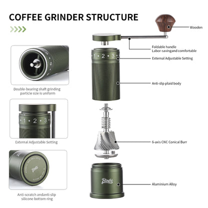BINCOO M01 CNC420 Six-star Manual Grinder Coffee Bean Grinder Small Home Coffee Maker For Home Office Outdoor Traveling