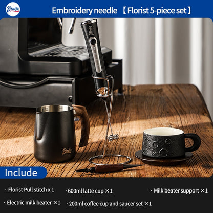 BINCOO Coffee Pulling Needle Stainless Steel Wooden Handle Carving Needle Fancy Coffee Utensils Espresso Accessories