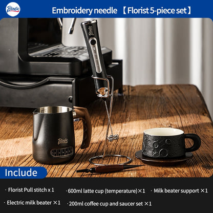 BINCOO Coffee Pulling Needle Stainless Steel Wooden Handle Carving Needle Fancy Coffee Utensils Espresso Accessories