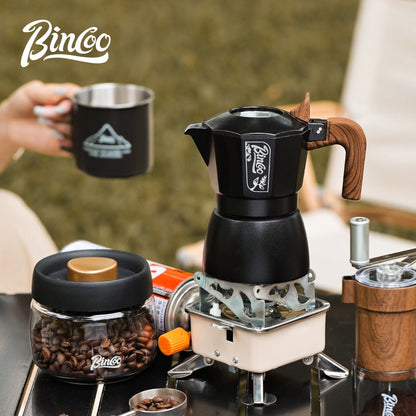 BINCOO Dual Valve Moka Pot Set Brewing Coffee Pot Home Small Espresso Extraction Coffee Maker Outdoor Camping Set 2Cups