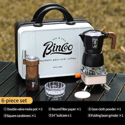 BINCOO Dual Valve Moka Pot Set Brewing Coffee Pot Home Small Espresso Extraction Coffee Maker Outdoor Camping Set 2Cups