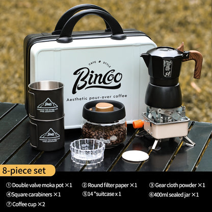BINCOO Dual Valve Moka Pot Set Brewing Coffee Pot Home Small Espresso Extraction Coffee Maker Outdoor Camping Set 2Cups
