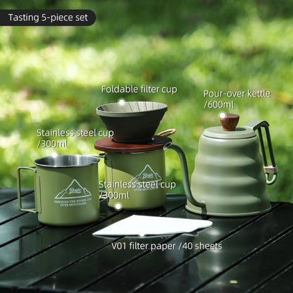 BINCOO Outdoor Coffee Utensils Set Espresso Moka Pot Coffee Beans Manual Grinder Set Camping Portable Best Gift