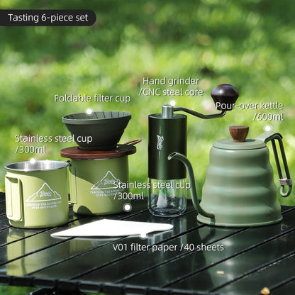 BINCOO Outdoor Coffee Utensils Set Espresso Moka Pot Coffee Beans Manual Grinder Set Camping Portable Best Gift